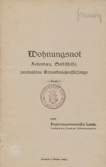 Wohnungsnot : Lehmbau, Selbsthilfe, produktive Erwerbslosenfürsorge