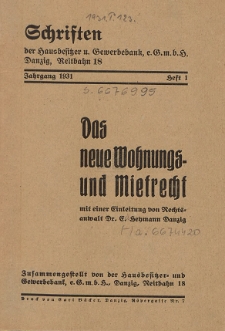 Das neue Wohnungs- und Mietrecht : Abgeschlossen am 10. Februar 1931