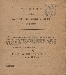 Statut für das Hospital zum heiligen Leichnam zu Danzig