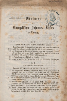 Statuten des Evangelischen Johannes-Stiftes zu Danzig