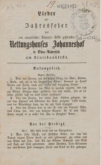 Lieder zur Jahresfeier des zum evangelischen Johannes-Stifte gehörenden Rettungshauses Johanneshof in Ohra-Niederfeld am Erntedankfeste