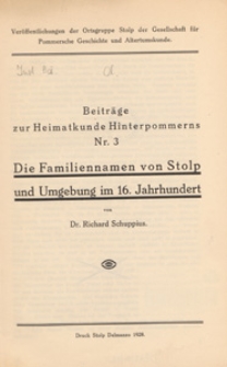 Die Familiennamen von Stolp und Umgebung im 16. Jahrhundert