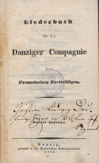 Liederbuch für die Danziger Compagnie der Preussischen Freiwilligen