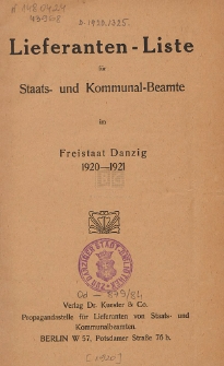 Lieferanten-Liste f&uuml;r Staats- und Kommunal-Beamte im Freistaat Danzig : 1920-1921