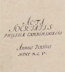 Acta Societatis Physicae Experimentalis. T. 3, 1745
