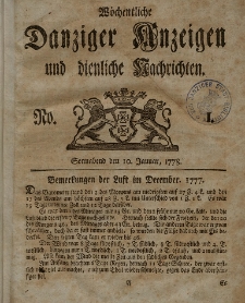 Gemeinnützige Danziger Anzeigen Erfahrungen und Erläuterungen allerley nützlicher Dinge und Seltenheiten 1778
