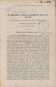 Die Mortalität in Danzig während der Jahre 1863 bis 1869 : mit Beziehung auf die öffentliche Gesundheitspflege