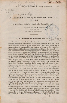 Die Mortalität in Danzig während der Jahre 1863 bis 1869 : mit Beziehung auf die öffentliche Gesundheitspflege