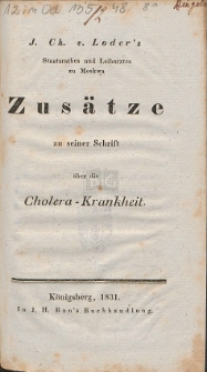 Zusätze zu seinem Schrift über die Cholera-Krankheit