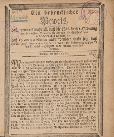 Ein bedencklicher Beweis, da&szlig;, wenn es wahr ist, da&szlig; die L&ouml;bl. dritte Ordnung von der ersten Ordnung zu Danzig ein Geschenk von 6 Leichenwagen erhalten hat [...]