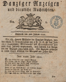 Königlich Preußische Danziger Nachrichten und Anzeigen zum Nutzen und zur Bequemlichkeit des Publikums