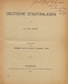 Deutsche Stadtanlagen : Beilage zum Programm Nr. 520 des Lyceums zu Strassburg I. Elsass