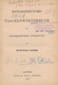Mittelhochdeutsches Taschenwörterbuch : mit grammatischer Einleitung