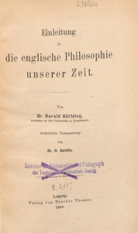 Einleitung in die englische Philosophie unserer Zeit