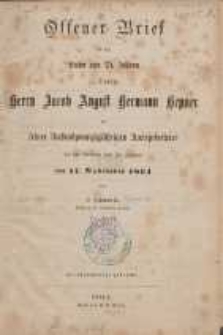 Offener Brief an den Pastor von St. Johann in Danzig Herrn Jacob August Hermann Hepner : zu seiner f&uuml;nfundzwanzigj&auml;hrigen Amtsjubelfeier bei der Gemeine von St. Johann : am 17. November 1864