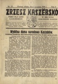 Zrzesz Kasz&euml;bsk&ocirc;. Pismo dla ludu kaszubskiego. W imię Boga odrodzenie Kaszub!, nr.15, 1934