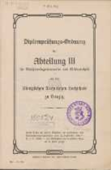 Diplompr&uuml;fungs-Ordnung der Abteilung III f&uuml;r Maschineningenieurwesen und Elektrotechnik an der K&ouml;niglichen Technischen Hochschule zu Danzig