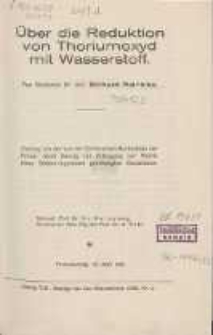 Über die Reduktion von Thoriumoxyd mit Wasserstoff