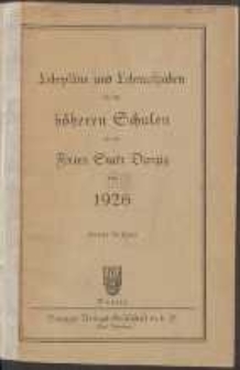 Lehrpläne und Lehraufgaben für die höheren Schulen in der Freien Stadt Danzig : von 1926