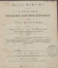 Kurze Nachricht von der in Danzig errichteten K&ouml;niglichen nautischen Lehranstalt : nebst einer Beschreibung von Massey's Patent Logg und Patent Loth (Massey's Patent Log und Patent Sounding Machine)