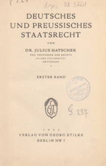Deutsches und preussisches Staatsrecht. Bd. 1