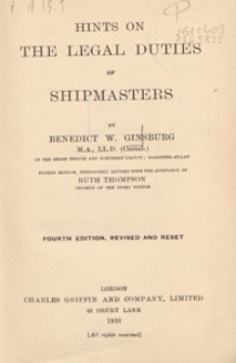 Hints on the legal duties of shipmasters