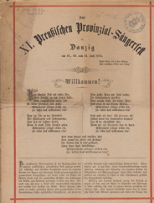Zum 11. Preu&szlig;ischen Provinzial-S&auml;ngerfest in Danzig, am 19., 20. und 21 Juli 1874.