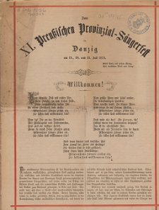 Zum 11. Preußischen Provinzial-Sängerfest in Danzig, am 19., 20. und 21 Juli 1874.