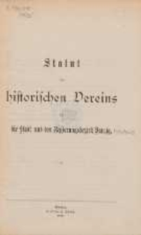 Statut des historischen Vereins für die Stadt und den Regierungsbezirk Danzig