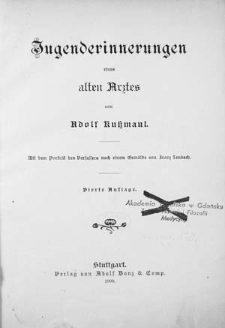 Jugenderinnerungen eines alten Arztes