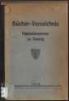 B&uuml;cher-Verzeichnis Handelskammer zu Danzig