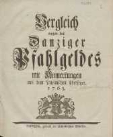 Vergleich wegen des Danziger Pfahlgeldes mit Anmerkungen