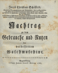 Nachtrag zu dem Gebrauche und Nutzen der verbesserten Waschmaschine