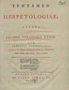 Tentamen herpetologiae autore Jacobo Theodoro Klein