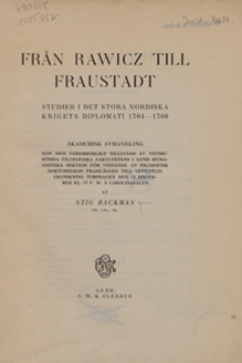 Från Rawicz till Fraustadt : studier i det stora nordiska krigets diplomati 1704-1706