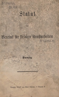 Statut des Vereins für kleinere Kunstarbeiten zu Danzig