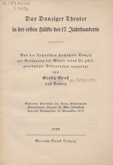 Das Danziger Theater in der ersten H&auml;lfte des 17. Jahrhunderts