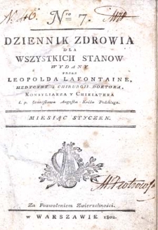 Dziennik Zdrowia dla Wszystkich Stan&oacute;w : 1802 : nr 7 / wyd. przez Leopolda Lafontaine