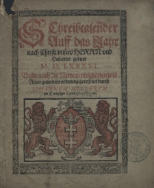 Schreibcalender Auff das Jahr nach Christi vnsers Herrn vnd Heilands geburt [...] 1586