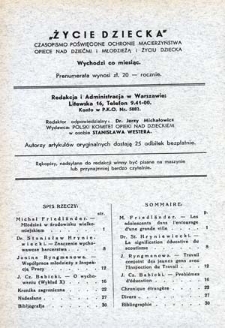 Życie Dziecka : czasopismo poświęcone ochronie macierzyństwa, opiece nad dziećmi i młodzieżą i życiu dziecka : 1935