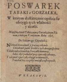Poswarek Tabaki z Gorzałka, [...] Nàpisàny [...] Roku 1636 [...]