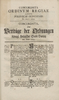 Concordata Ordinvm Regiae Civitatis Polonicae Gedanensis De Anno 1659