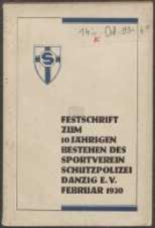 10 Jahre Sportverein Schutzpolizei Danzig E. V. : 1920-1930