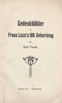 Gedenkblätter Franz Liszt's 100 Geburtstag