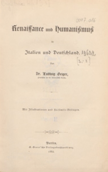 Rena&iacute;ssance und Human&iacute;smus in Italien und Deutschland