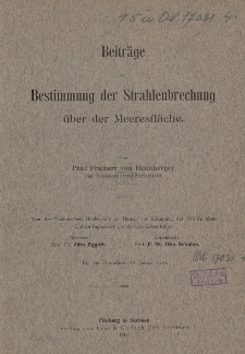 Beiträge zur Bestimmung der Strahlenbrechung über der Meeresfläche