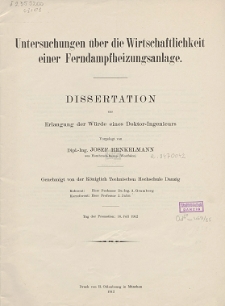 Untersuchungen über die Wirtschaftlichkeit einer Ferndampfheizungsanlage