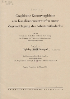 Graphische Kostenvergleiche von Kanalisationsentw&uuml;rfen unter Zugrundelegung des Arbeitszeitbedarfes