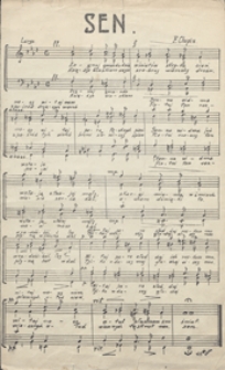 Sen : [pieśń] f-moll : [transkrypcja "Preludium c-moll" : op.28 no 20] : 4-głosowy ch&oacute;r męski a cappella / [oprac. Piotr Maszyński ; sł.: St. M. Rzętkowski] ; skryptor: St. Skulisz. - Partytura