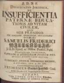 Dissertatio Juridica, De Insufficientia Paternæ Educationis Ad Vitam Civilem, Quam Sub Præsidio [...] Samuelis Friderici Willenberg [...] D. XVII. Octobris. [...] M.DCC.XXVI. [...] Placidæ Disquisitioni